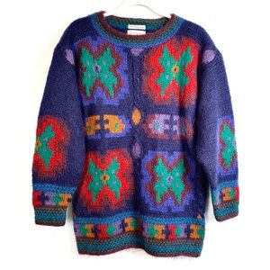 Vtg Rosanna Hand Knit 50% Mohair Colorful Geometric Sweater Unisex, Size M